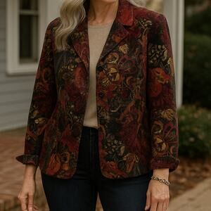 Chico’s Women's Large (2) Velvet Jacket Bohemian Paisley Jeweled Floral Fall